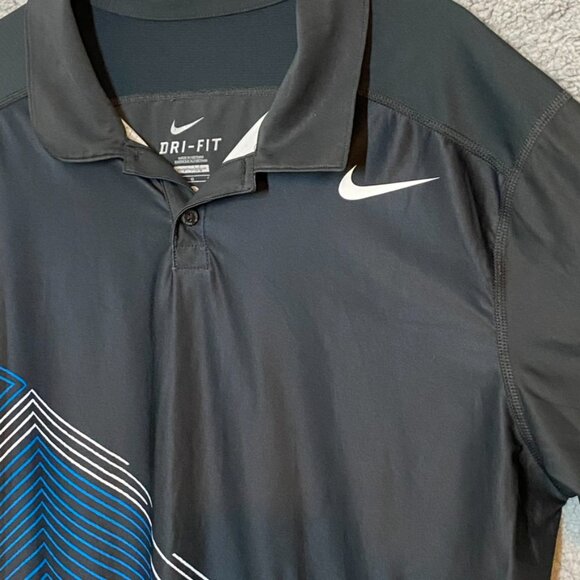 NIKE Tennis Dri-FIt Mens Polo Shirt Black with Blue/White Design Size Large - Picture 3 of 8